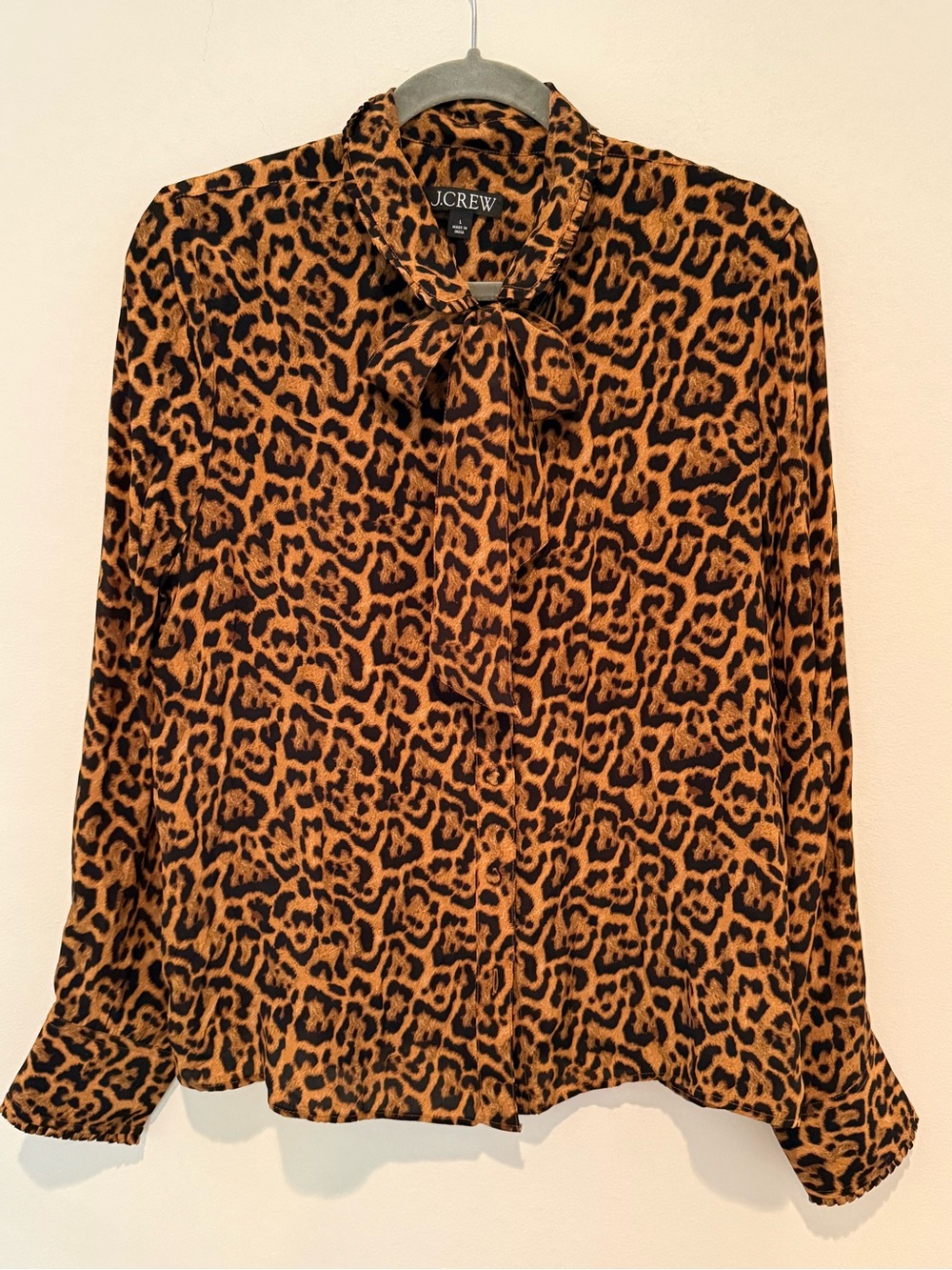 J. Crew Leopard Print Bow-Tie Blouse in Brown and Black